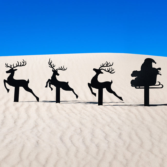 Reindeer with Santa Yard Stakes