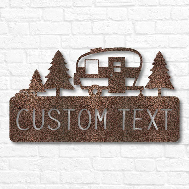 Retro Camper Plaque with Trees