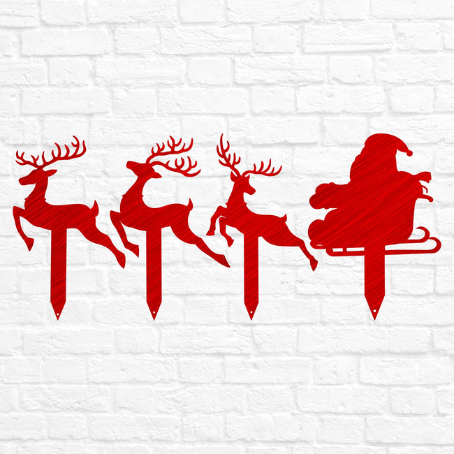 Reindeer with Santa Yard Stakes
