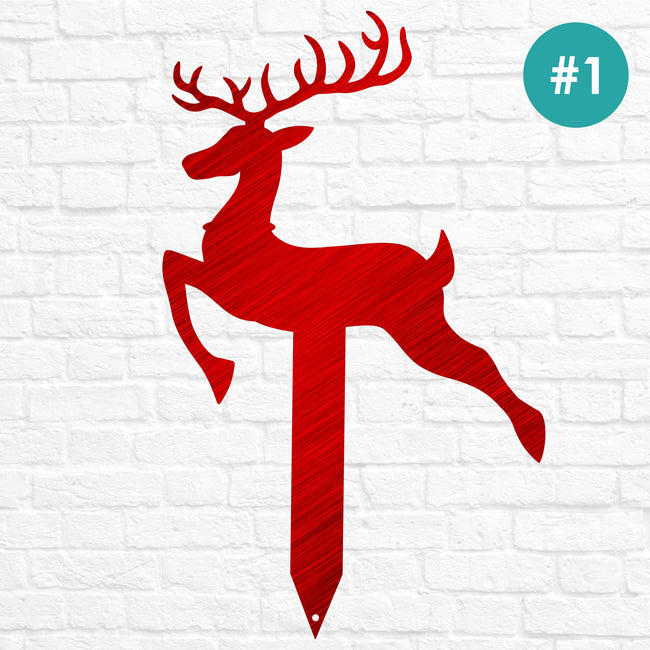 Reindeer with Santa Yard Stakes