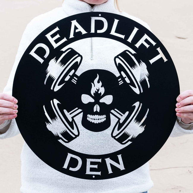 Skull Barbell Plate Gym Sign
