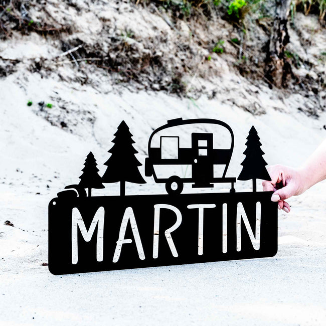 Retro Camper Plaque with Trees