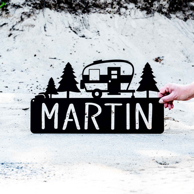 Retro Camper Plaque with Trees