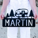 Retro Camper Plaque with Trees