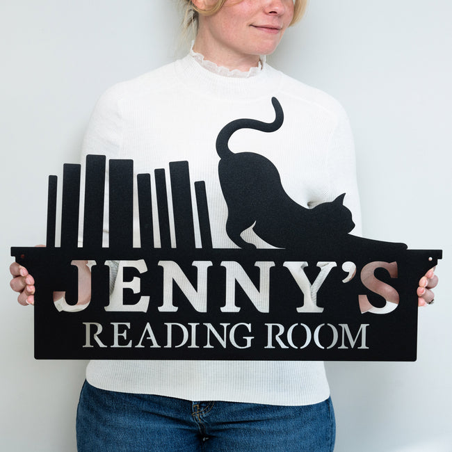 Cat Library Name Sign