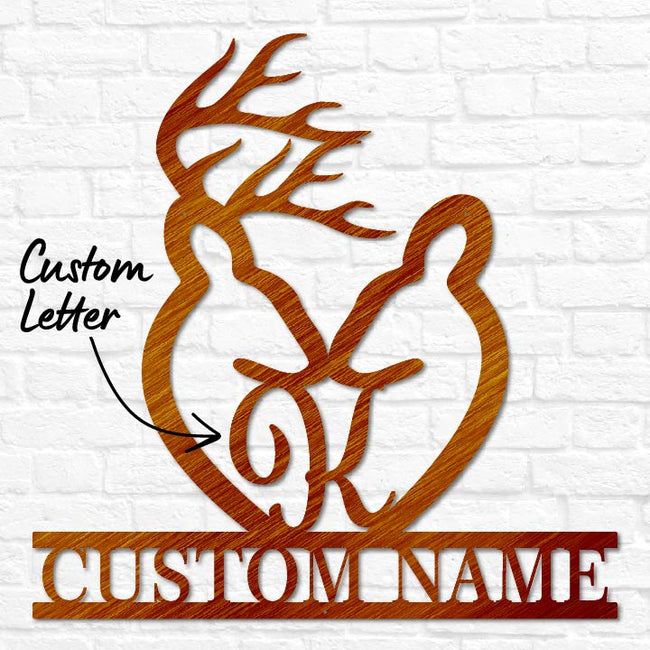 Deer Heart Letter Monogram with Names