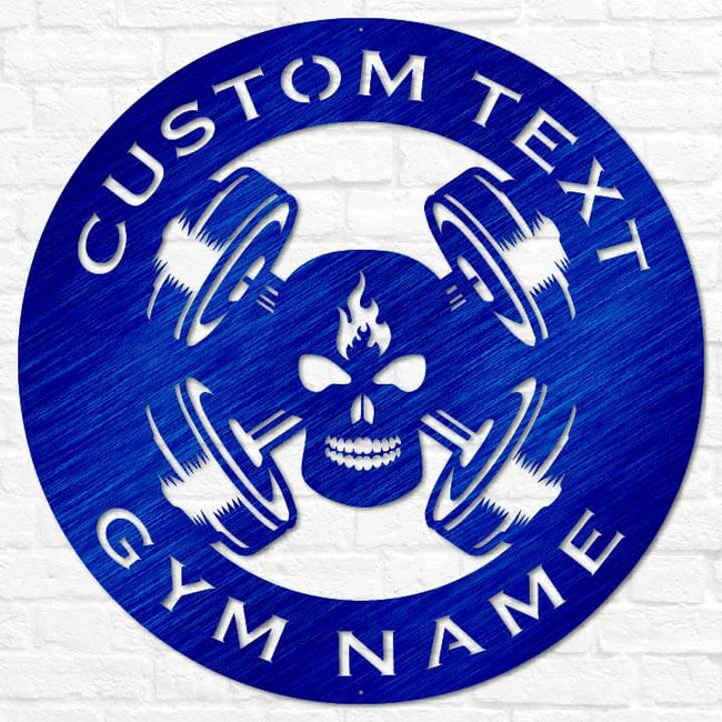 Skull Barbell Plate Gym Sign