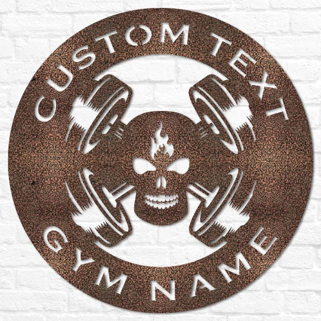 Skull Barbell Plate Gym Sign
